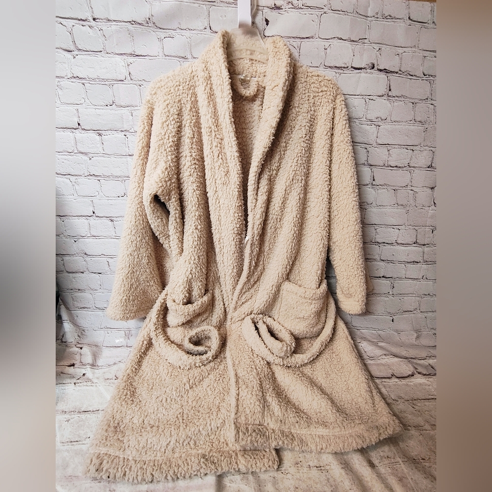 Pottery Barn Teddy Bear Faux Fur Sherpa Robe Cream Large Loungewear